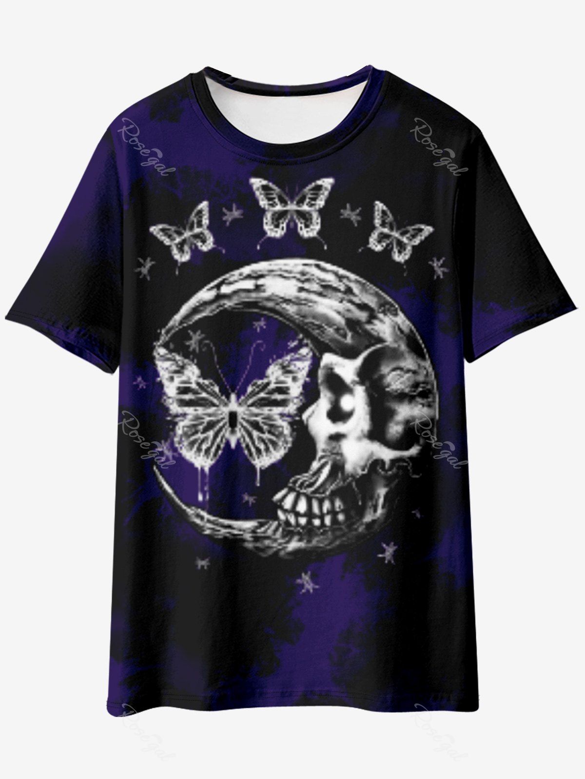 Outfit Gothic Butterfly Skull Moon Print Tie Dye T-shirt  