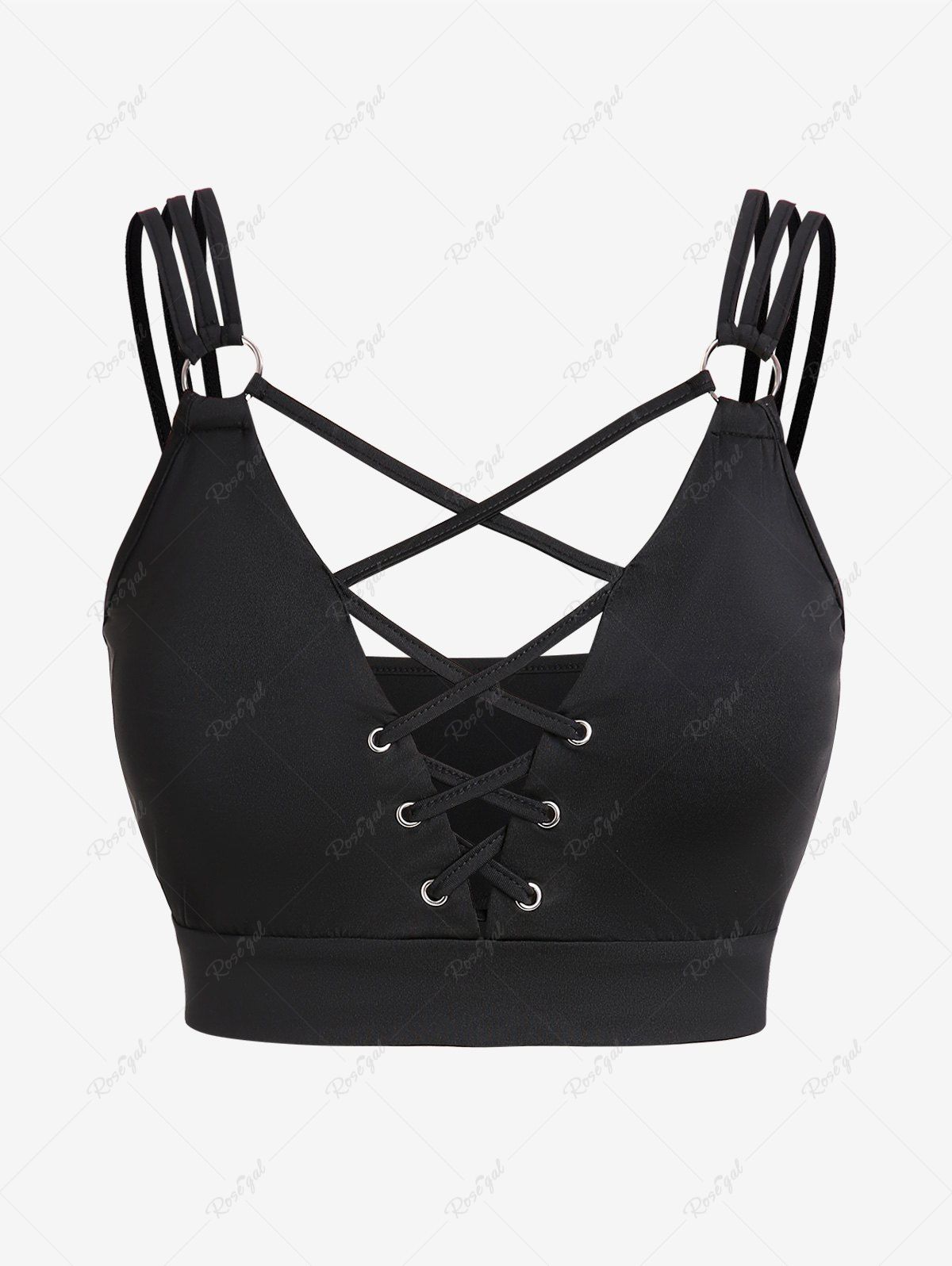 Buy Plus Size Lace Up Rings Strappy Crop Top  