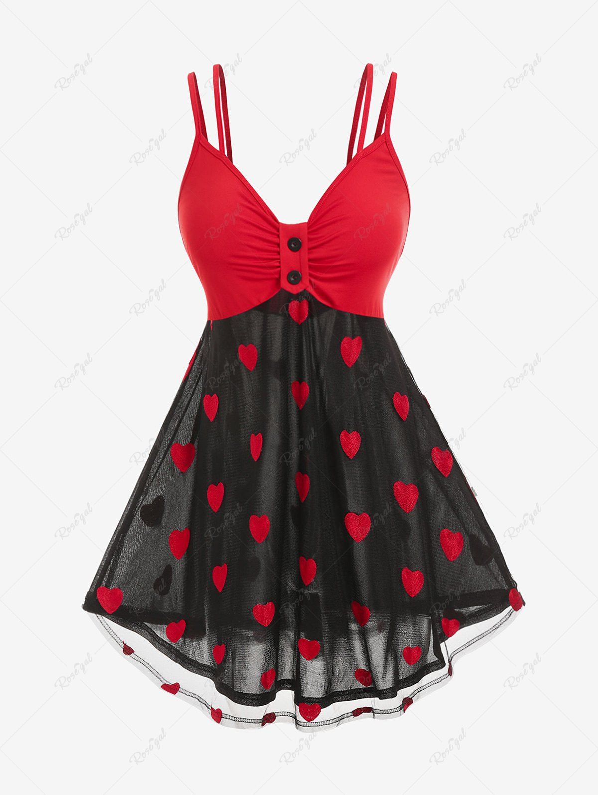 Latest Plus Size Heart Mesh Insert Ruched Tank Top  