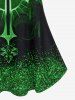 Gothic St Patrick's Day Cross Print Open Shoulder Top and High Waist Glitter Light Beam Printed Leggings Outfit -  