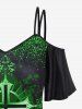 Gothic St Patrick's Day Cross Print Open Shoulder Top and High Waist Glitter Light Beam Printed Leggings Outfit -  