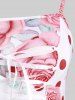 Plus Size Rose Print Lace Up Midi Handkerchief Dress -  