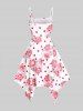 Plus Size Rose Print Lace Up Midi Handkerchief Dress -  