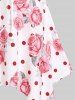 Plus Size Rose Print Lace Up Midi Handkerchief Dress -  