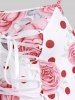 Robe Mouchoir Mi-Longue Rose Imprimée de Grande Taille à Lacets - Blanc 3X | US 22-24