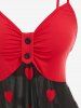 Plus Size Heart Mesh Insert Ruched Tank Top -  