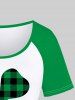 Plus Size St Patrick's Day Clover Plaid Raglan Sleeves Tee -  