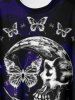 Gothic Butterfly Skull Moon Print Tie Dye T-shirt -  