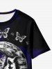Gothic Butterfly Skull Moon Print Tie Dye T-shirt -  