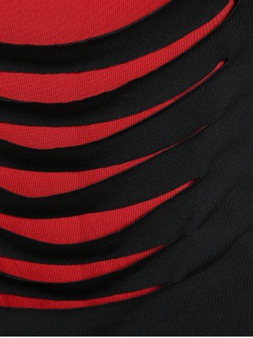 Butterfly Sleeve Ripped Cinched Tee and Plaid Ripped Panel Leggings Plus Size Outfit