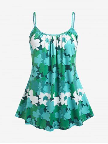 Plus Size Floral Print Cami Top - LIGHT GREEN - 4X