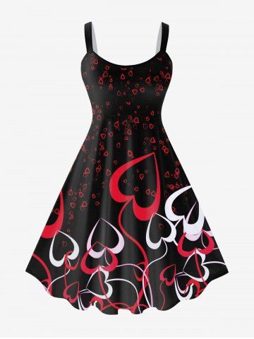 Plus Size Heart Printed Open Back A Line Dress - BLACK - 3X | US 22-24