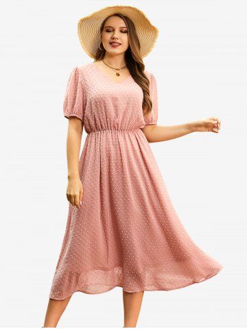 Plus Size Swiss Dot A Line Midi Dress - LIGHT PINK - L