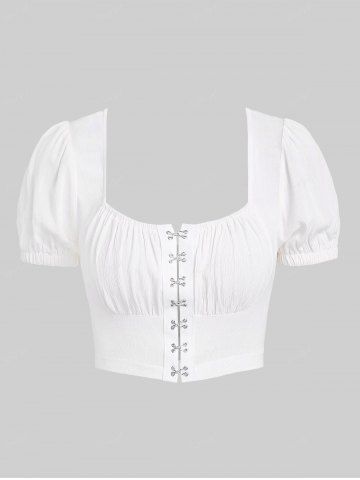 Gothic Hook and Eye Cropped Corset Milkmaid Top - WHITE - M | US 10