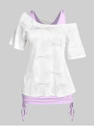 Plus Size & Curve Skew Collar Textured T-shirt and Cinched Tank Top Set - WHITE - L | US 12