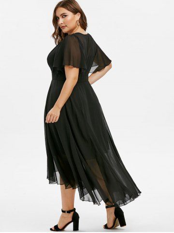 Plus Size Plunge Flutter Sleeve Chiffon Maxi Dress