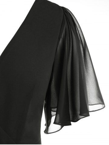 Plus Size Plunge Flutter Sleeve Chiffon Maxi Dress