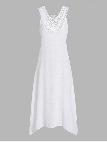 Crochet Sleeveless Hollow Out Plain Color A Line Beach Cover-up Dress - WHITE - S