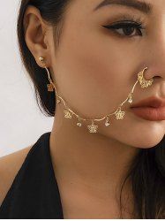 Sweet Cool Punk Rhinestone Butterfly Decor Nose To Earrings Chain -  