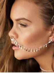 Punk Geometric Rhombus Tassel Earrings Nose Clip Chain -  