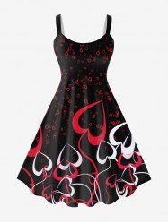 Plus Size Heart Printed Open Back A Line Dress -  