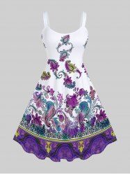 Plus Size Vintage Paisley Print A Line Sleeveless Dress -  