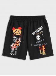 Slogan Skull Flame Graphic Pattern Sweat Shorts -  