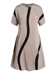 Robe Mi-Longue Ligne A Bicolore avec Poches Latérales à Col Rond de Grande Taille - café lumière 2XL