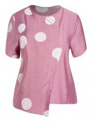 Plus Size Geometric Stirped Plaid Print Round Neck Short Sleeve T Shirt -  