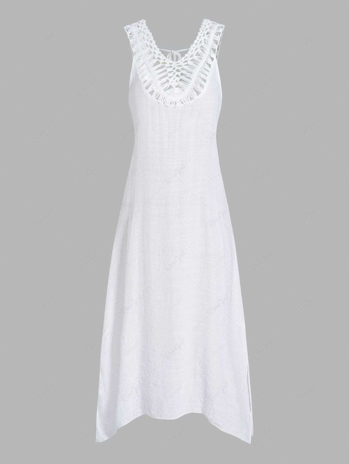 Fancy Crochet Sleeveless Hollow Out Plain Color A Line Beach Cover-up Dress  