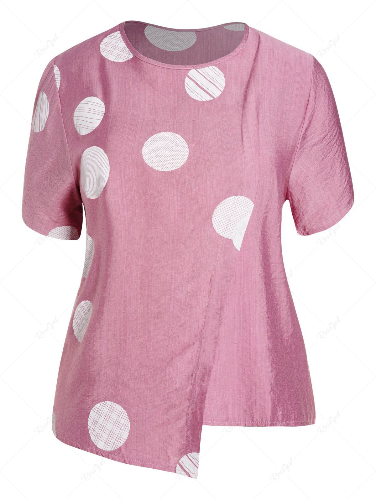 Fancy Plus Size Geometric Stirped Plaid Print Round Neck Short Sleeve T Shirt  