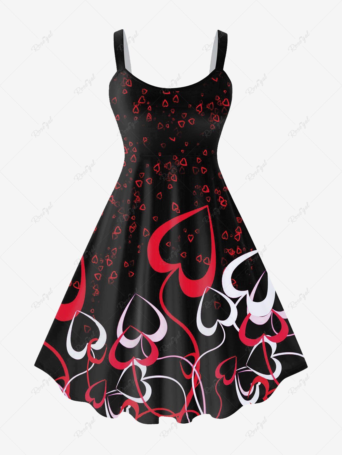 Online Plus Size Heart Printed Open Back A Line Dress  