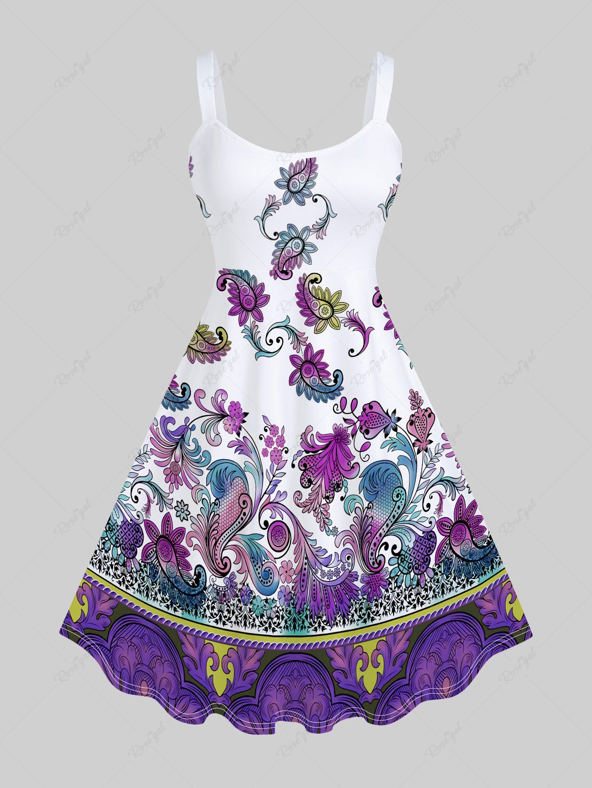Online Plus Size Vintage Paisley Print A Line Sleeveless Dress  