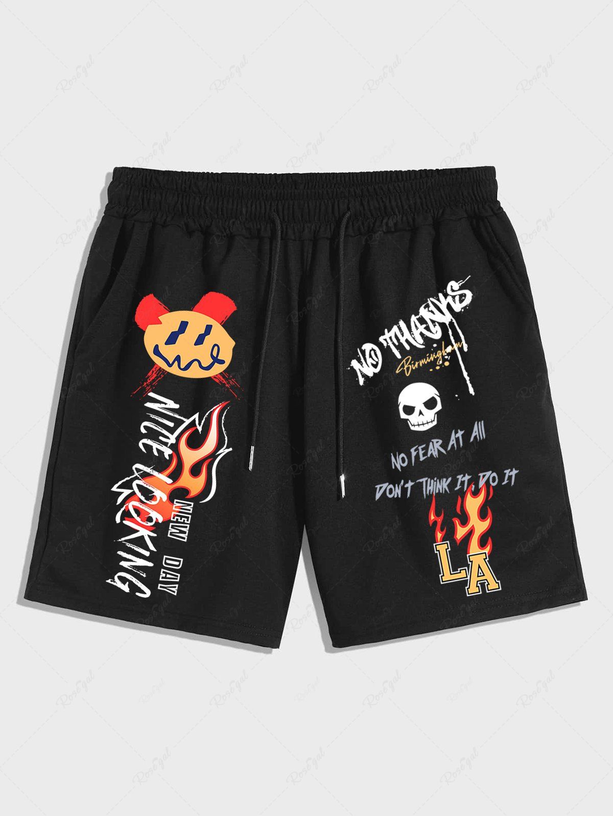 Fancy Slogan Skull Flame Graphic Pattern Sweat Shorts  