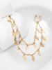 Leaf Charm Double Layer Nose Ring Stud Earrings Chain -  