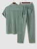 Ensemble de T-shirt Texturé en Couleur Unie à Col Polo et de Pantalon Décontracté - Vert Mer L