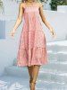 Robe Mi-Longue de Vacances Linge A Superposée à Carreaux Imprimé à Bretelle Fine - Rose clair M