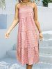 Robe Mi-Longue de Vacances Linge A Superposée à Carreaux Imprimé à Bretelle Fine - Rose clair M