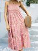 Plaid Print Vacation Spaghetti Strap A Line Tiered Midi Dress -  