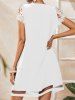 Flower Lace Panel Plain Color Scalloped V Neck Short Sleeve A Line Mini Dress -  