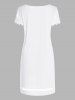 Flower Lace Panel Plain Color Scalloped V Neck Short Sleeve A Line Mini Dress -  