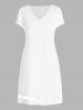 Flower Lace Panel Plain Color Scalloped V Neck Short Sleeve A Line Mini Dress -  