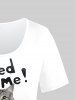 T-shirt Lettre Graphique Chat 3D Bicolore de Grande Taille - Noir 5x | US 30-32