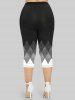 Plus Size Rhombus Printed Colorblock Capri Leggings -  