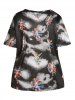 Plus Size Cloud Angel Print Round Neck Short Sleeve T Shirt -  