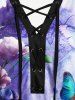 Plus Size Flower Butterfly Lace Up Long Sleeve Tunic Top -  