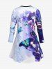 Plus Size Flower Butterfly Lace Up Long Sleeve Tunic Top -  