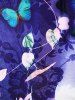 Plus Size Flower Butterfly Lace Up Long Sleeve Tunic Top -  