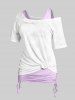 Plus Size & Curve Skew Collar Textured T-shirt and Cinched Tank Top Set -  