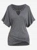 Plus Size Batwing Sleeves Hollow Out Twist Keyhole T-shirt -  